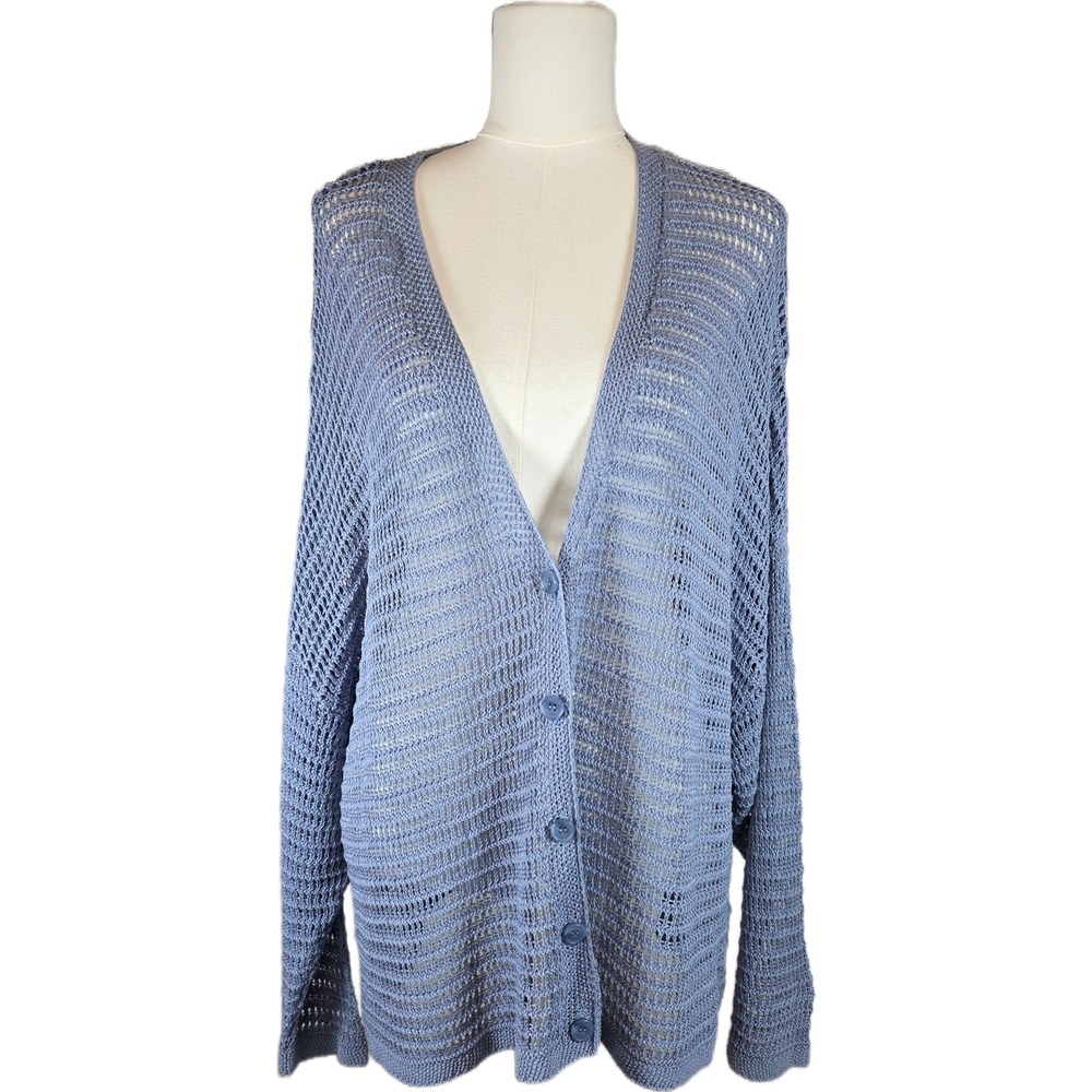 Max Studio London Size 3X Blue Lyocell Blend Open Crochet Button-Up Cardigan - Picture 1 of 10